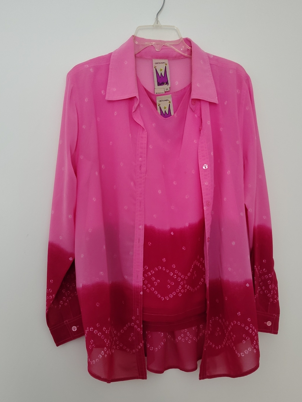 Anthny Bright Pink Ombre Two-Piece Blouse Set Size 1X